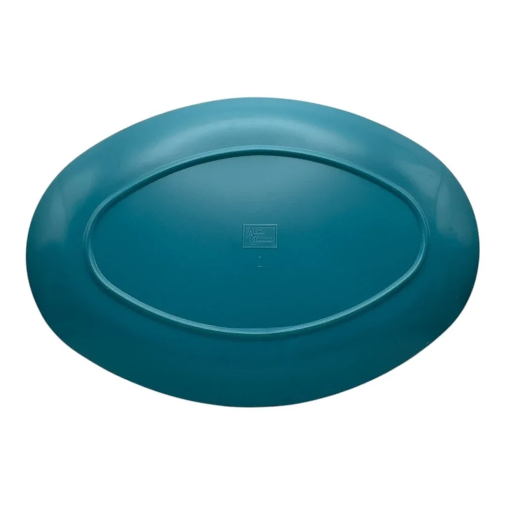 Vintage Allied Chemical Blue Turquoise Melamine Oval Plate Platter 12